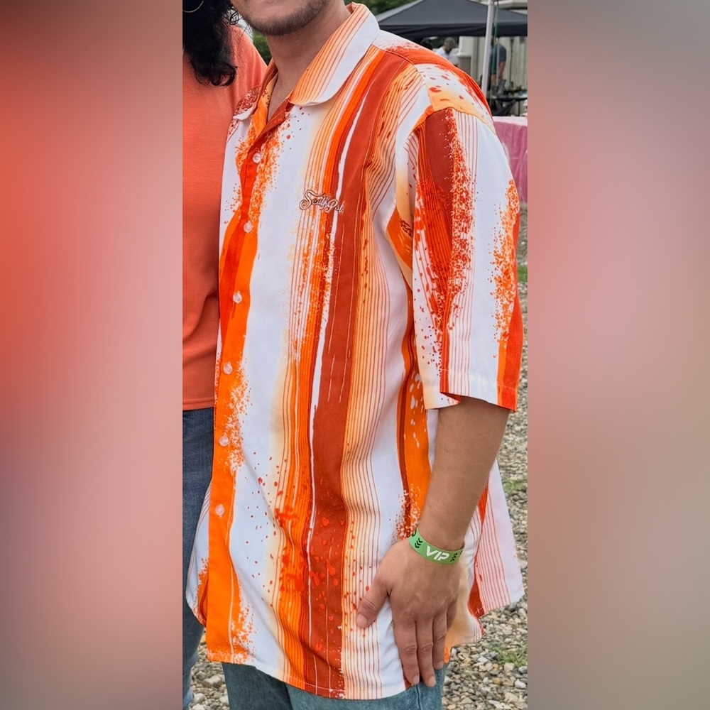 Southpole men’s size XL button front shirt neon orange white striped vintage 90s